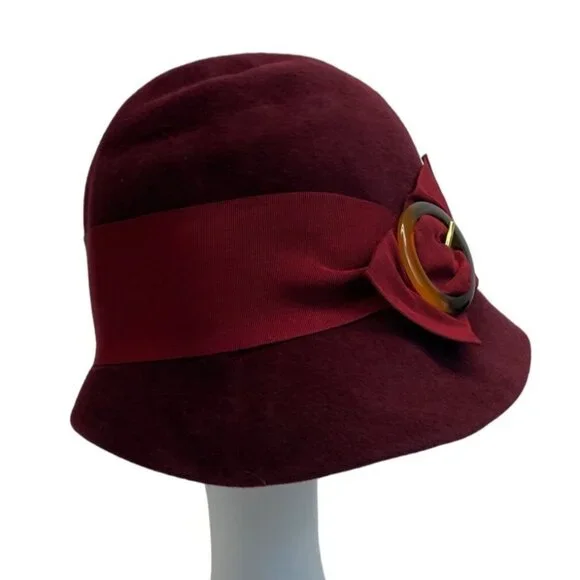 Vintage 40s Era Style Grevi Firenzi Women's Burgundy Red Rabbit Felt Cloche Hat - Picture 2 of 8
